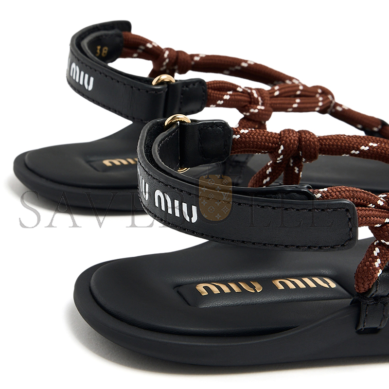 MIU MIU RIVIERE CORD AND LEATHER SANDALS 5Y184E